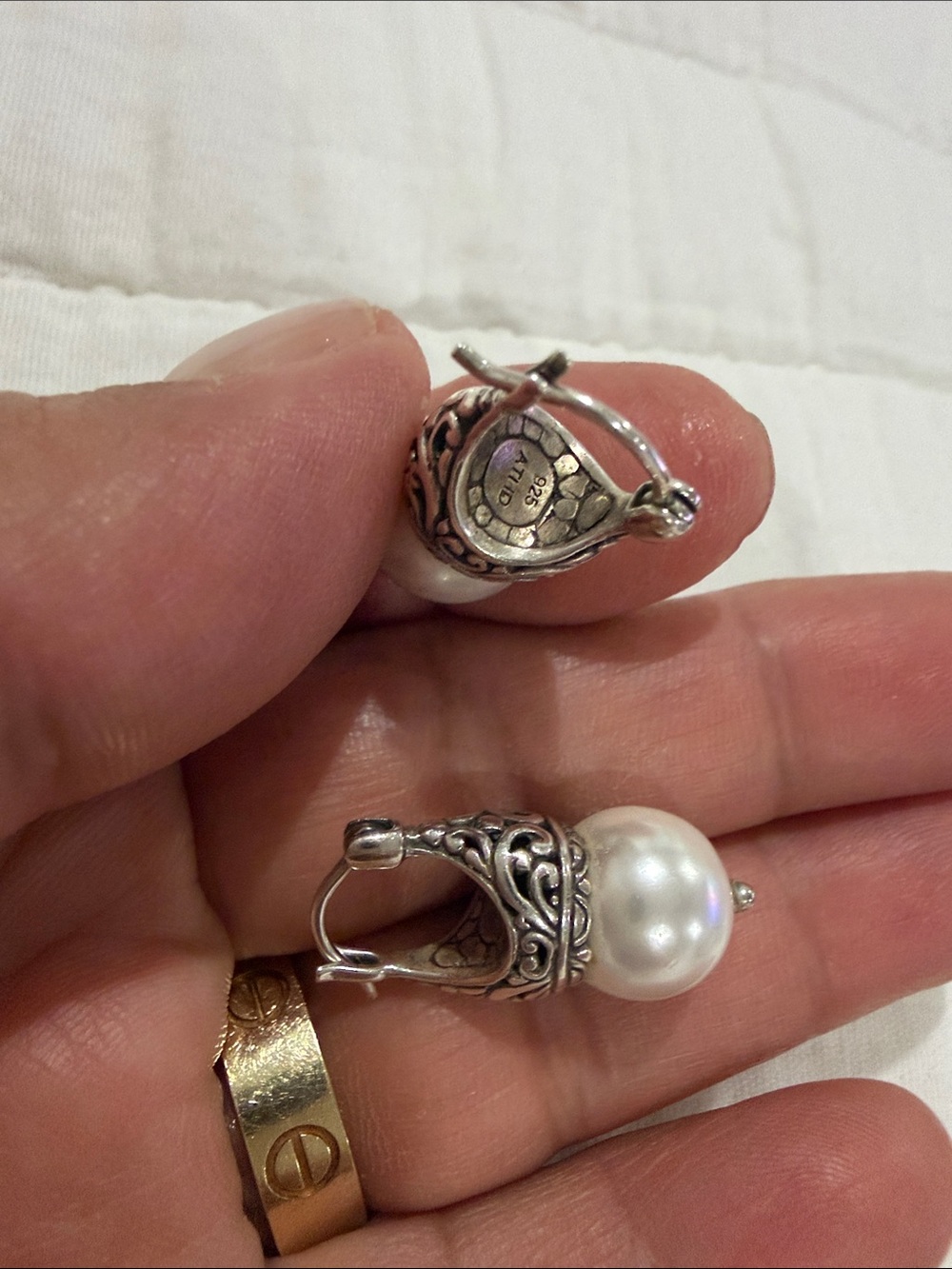 Sterling Silver Pearl Drop Earrings - White Pearl